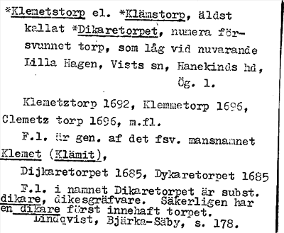 Bild på arkivkortet för arkivposten *Klemetstorp se *Klämstorp