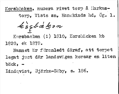 Bild på arkivkortet för arkivposten Korsbäcken