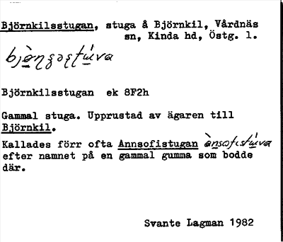 Bild på arkivkortet för arkivposten Björnkilsstugan