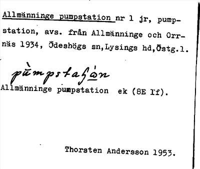 Bild på arkivkortet för arkivposten Allmänninge pumpstation