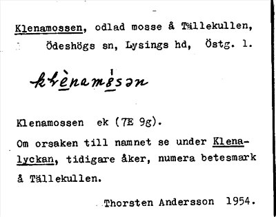 Bild på arkivkortet för arkivposten Klenamossen