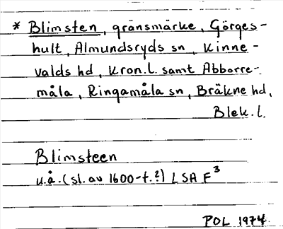 Bild på arkivkortet för arkivposten *Blimsten