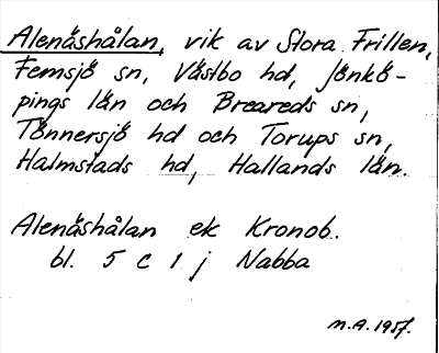 Bild på arkivkortet för arkivposten Alenäshålan