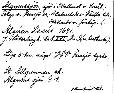 Bild på arkivkortet för arkivposten Algumssjön