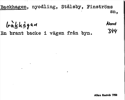 Bild på arkivkortet för arkivposten Backhagen