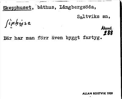 Bild på arkivkortet för arkivposten Skepphuset