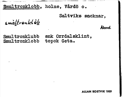 Bild på arkivkortet för arkivposten Smultronklobb