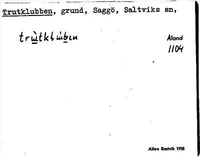 Bild på arkivkortet för arkivposten Trutklubben