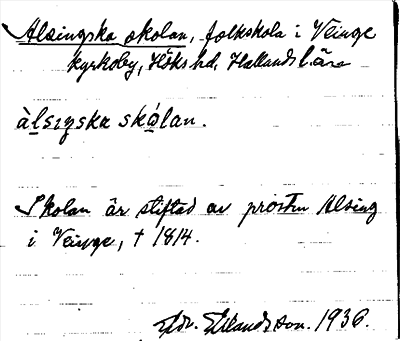 Bild på arkivkortet för arkivposten Alsingska skolan