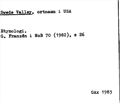 Bild på arkivkortet för arkivposten Swede Valley