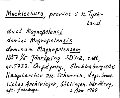 Bild på arkivkortet för arkivposten Mecklenburg