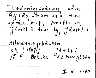 Bild på arkivkortet för arkivposten Allmänningsbäcken
