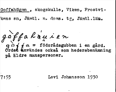 Bild på arkivkortet för arkivposten Goffahögen