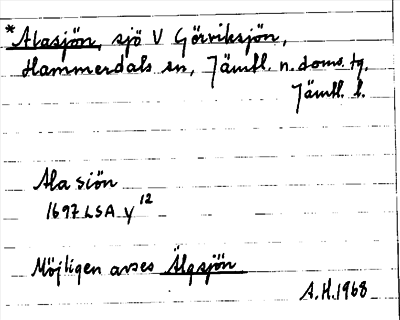 Bild på arkivkortet för arkivposten *Alasjön
