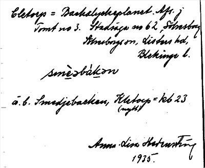 Bild på arkivkortet för arkivposten Cletorp = Backalyckeplanet