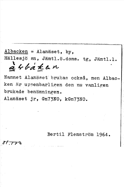 Bild på arkivkortet för arkivposten Albacken = Alanäset