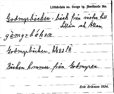 Bild på arkivkortet för arkivposten Godmyrbäcken