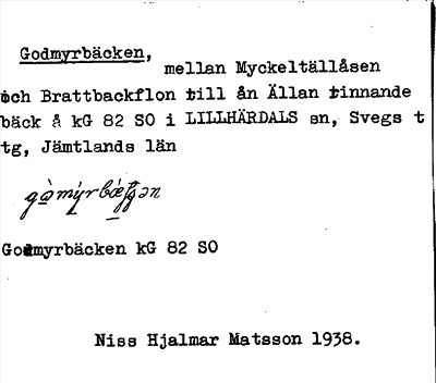 Bild på arkivkortet för arkivposten Godmyrbäcken