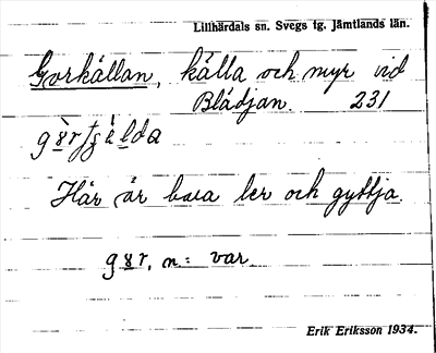 Bild på arkivkortet för arkivposten Gorkällan
