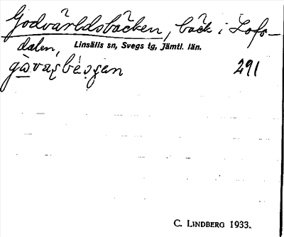 Bild på arkivkortet för arkivposten Godvärldsbäcken