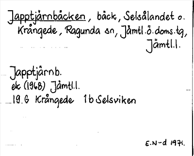 Bild på arkivkortet för arkivposten Japptjärnbäcken