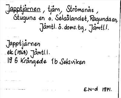 Bild på arkivkortet för arkivposten Japptjärnen