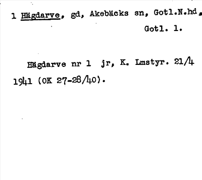 Bild på arkivkortet för arkivposten Hägdarve