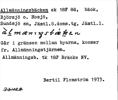 Bild på arkivkortet för arkivposten Allmänningsbäcken