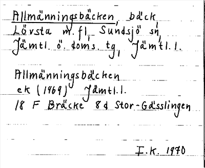 Bild på arkivkortet för arkivposten Allmänningsbäcken