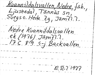 Bild på arkivkortet för arkivposten Kvannildalsvallen, Nedre