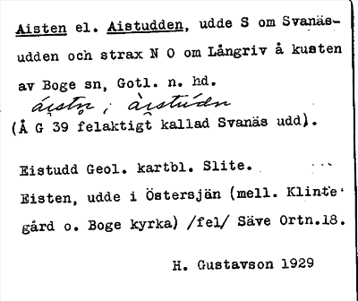 Bild på arkivkortet för arkivposten Aisten el. Aistudden