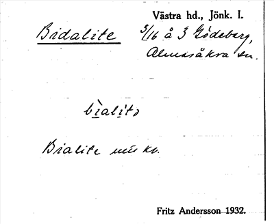 Bild på arkivkortet för arkivposten Bidalite