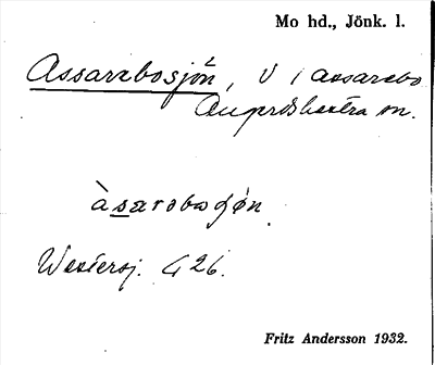 Bild på arkivkortet för arkivposten Assarebosjön