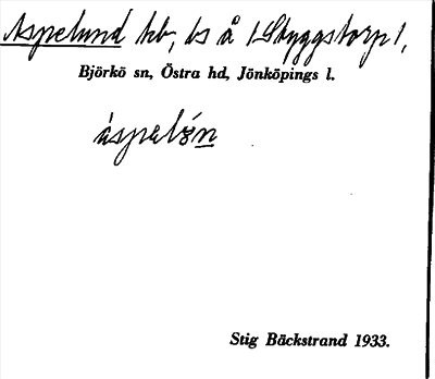 Bild på arkivkortet för arkivposten Aspelund