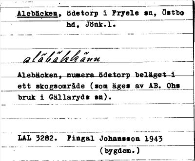 Bild på arkivkortet för arkivposten Alebäcken