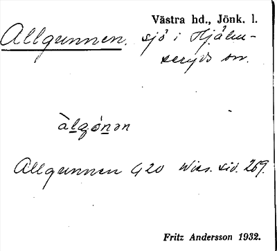Bild på arkivkortet för arkivposten Allgunnen