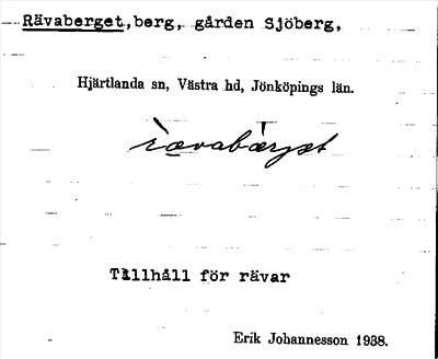 Bild på arkivkortet för arkivposten Rävaberget