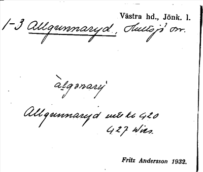 Bild på arkivkortet för arkivposten Allgunnaryd