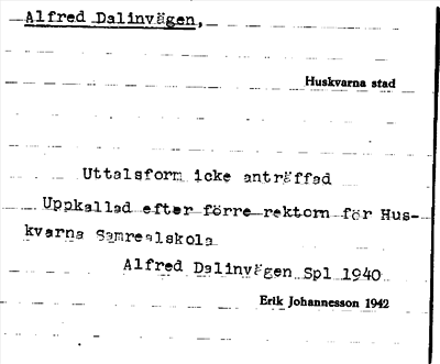 Bild på arkivkortet för arkivposten Alfred Dalinvägen