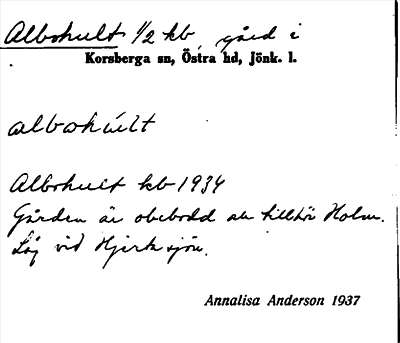 Bild på arkivkortet för arkivposten Albohult