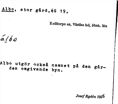 Bild på arkivkortet för arkivposten Albo