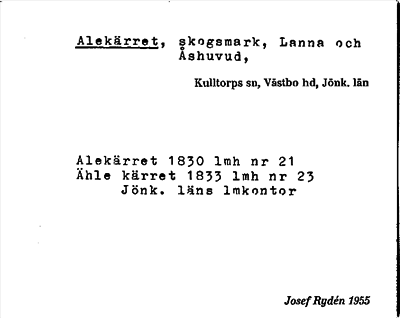 Bild på arkivkortet för arkivposten Alekärret