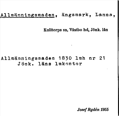 Bild på arkivkortet för arkivposten Allmänningsmaden