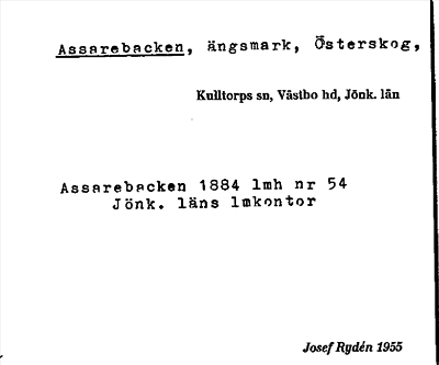 Bild på arkivkortet för arkivposten Assarebacken