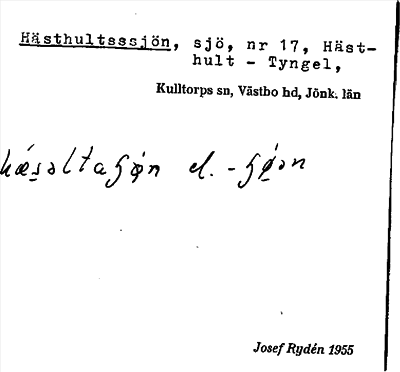 Bild på arkivkortet för arkivposten Hästhultsssjön