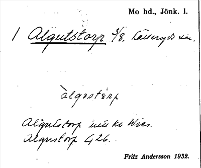 Bild på arkivkortet för arkivposten Algutstorp