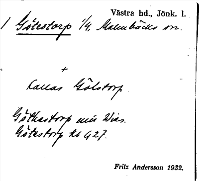Bild på arkivkortet för arkivposten Götestorp