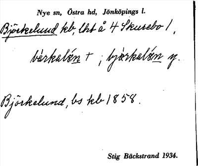 Bild på arkivkortet för arkivposten Björkelund
