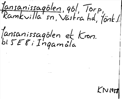 Bild på arkivkortet för arkivposten Jansanissagölen