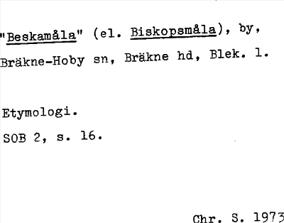 Bild på arkivkortet för arkivposten »Beskamåla» (el. Biskopsmåla)
